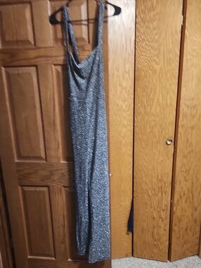 Sparkle Cross Back  Silver/black Evening Jumpsuit